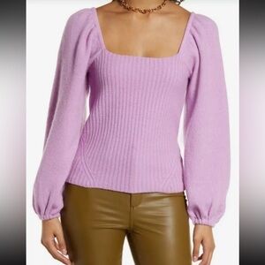 Halogen Lavender Purple Puff Sleeve Square Neck Sweater Size S